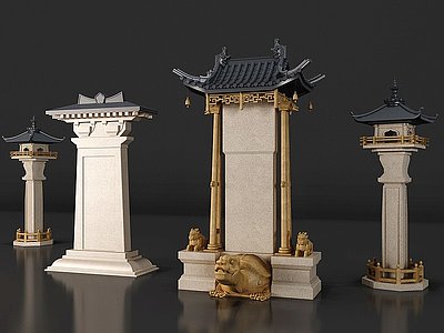 3d中式古建筑雕塑神兽模型