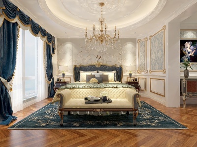 3d美式卧室美式床模型