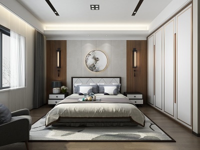 3d新中式卧室床头柜模型