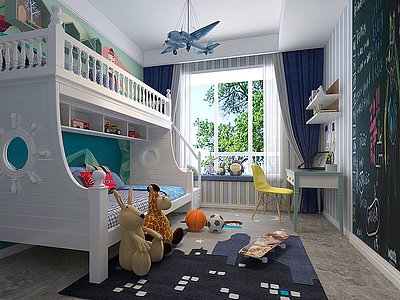 现代男孩儿童房上下床模型3d模型