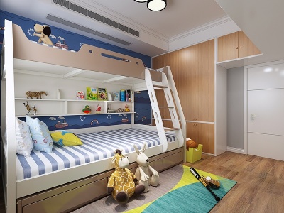 3d北欧儿童房上下床模型