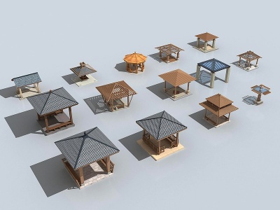 3d欧式东南亚木质凉亭模型