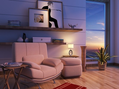 3d现代单人沙发休息室模型