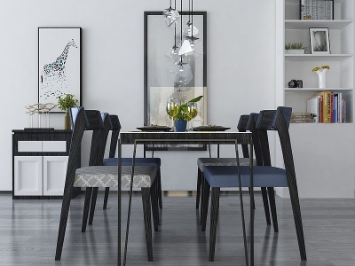 3d现代餐桌椅吊灯模型