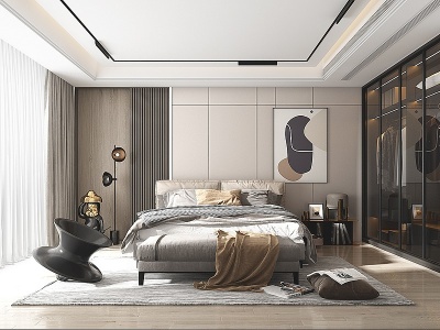 轻奢卧室双人床衣柜模型3d模型