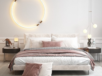 3d现代双人床卧室模型