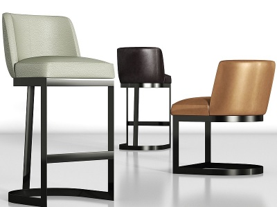 3d现代金属皮革单椅吧椅组合模型