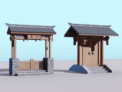 3d中式古典大门门楼模型