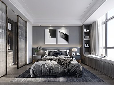现代卧室卧室衣柜飘窗模型3d模型