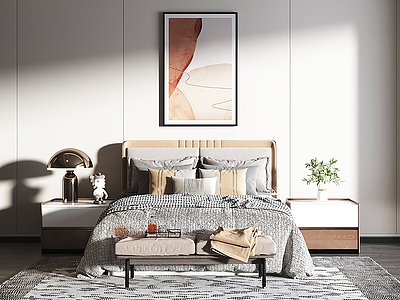 3d现代卧室双人床模型