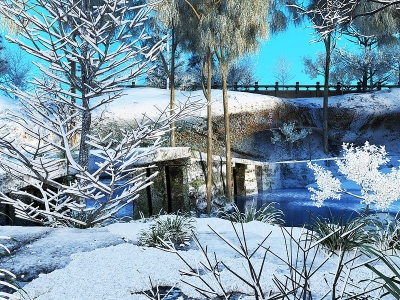 现代雪景农村下雪模型