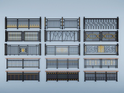 中式欧式铁艺雕花栏杆模型3d模型
