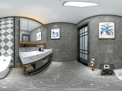 中式卫生间卫浴洁具背景墙模型3d模型