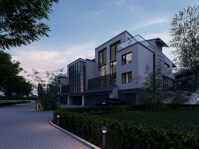 新中式建筑小区别墅多层住模型3d模型