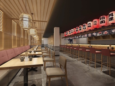 3d日式餐厅餐饮空间模型