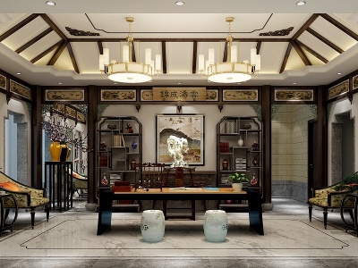 中式书房中式茶室模型3d模型