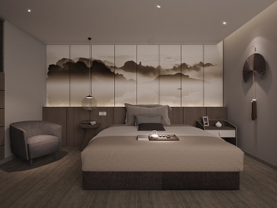 3d新中式卧室模型