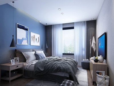 北欧轻奢双人床卧室模型3d模型