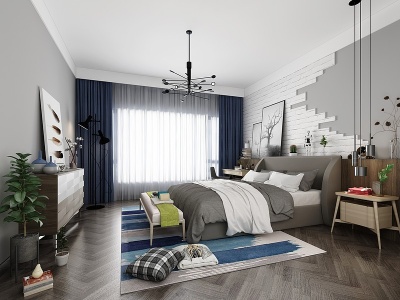 3d北欧现代卧室模型
