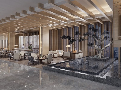 新中式酒店售楼处大堂模型3d模型