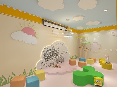 3d幼儿园舞台阅读室模型