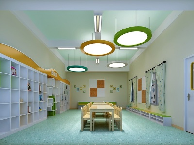 3d现代幼儿园图书室模型