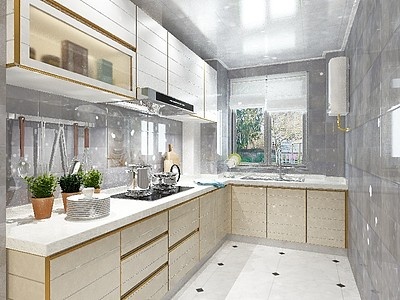 现代厨房橱柜组合3d模型