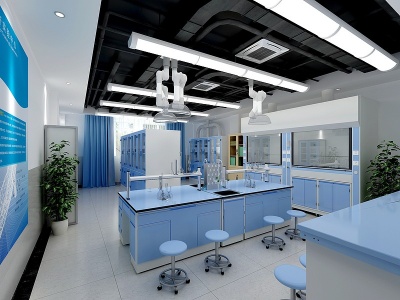 3d现代实验室学校模型