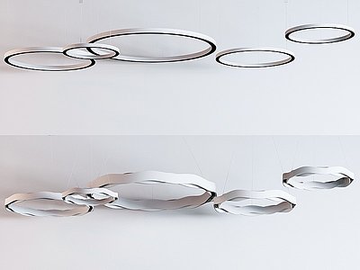 3d现代金属圆形吊灯组合模型