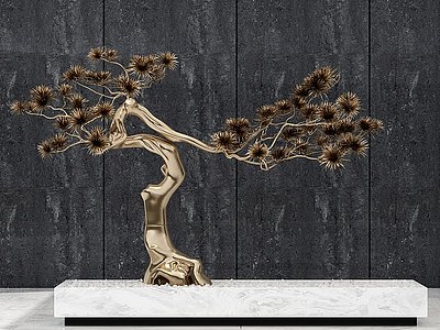 3d新中式庭院摆件松树模型