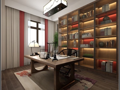 新中式书房书柜模型3d模型
