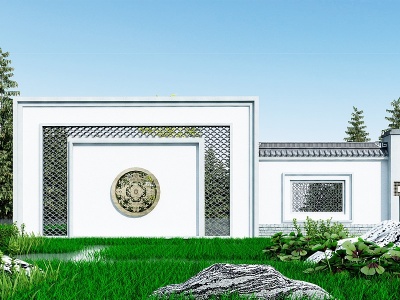 中式景墙模型