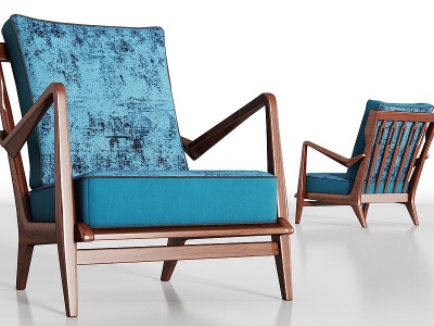 3d北欧实木绒布单椅组合模型