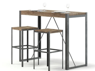 3d工业风餐桌椅组合模型