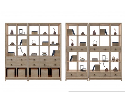 3d新中式书架中式置物柜模型