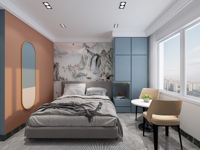 3d新中式家居卧室模型