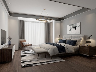 3d现代主卧室北欧卧室模型