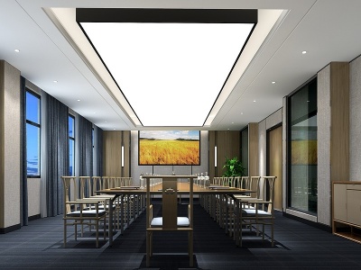 3d新中式办公会议室模型