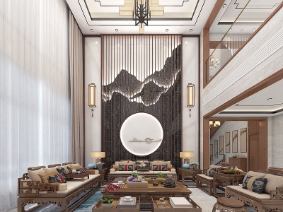 新中式客厅沙发餐厅模型3d模型