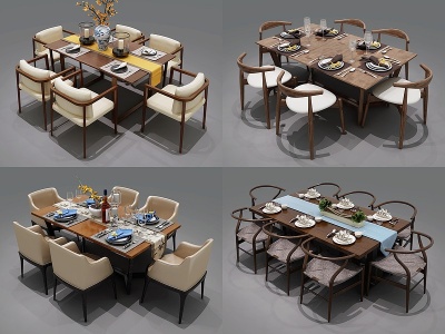 3d<font class='myIsRed'>新中式餐桌椅组合</font>模型