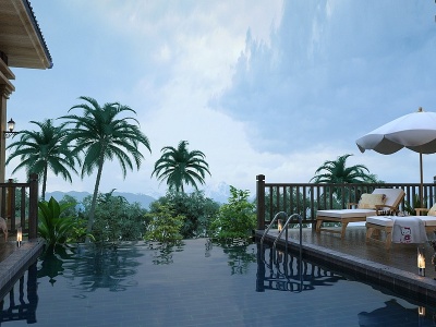 3d东南亚度假酒店小区模型