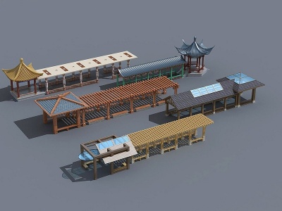 3d中式古建景观长廊模型