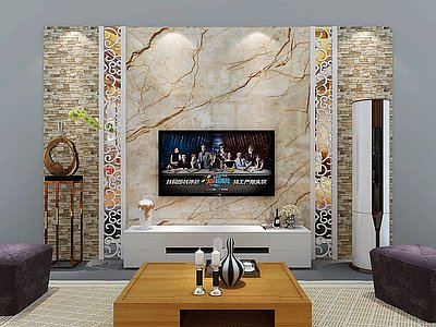 3d现代大理石文化石电视墙模型