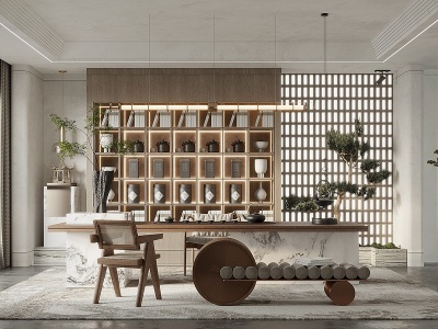3d新中式茶室书房模型