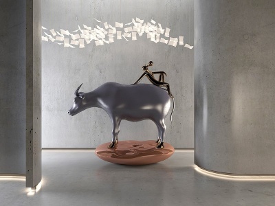 现代牛牧童雕塑模型3d模型