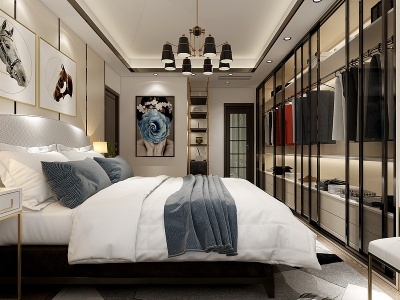 3d现代卧室床玻璃门模型