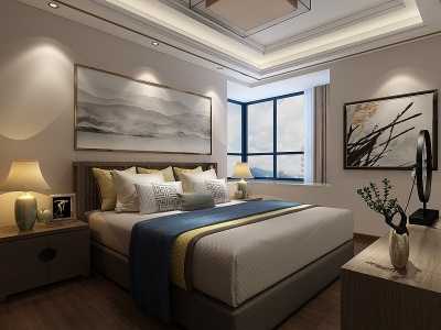 3d新中式卧室装饰画模型