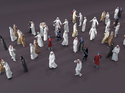 现代多人阿拉伯人物人群模型