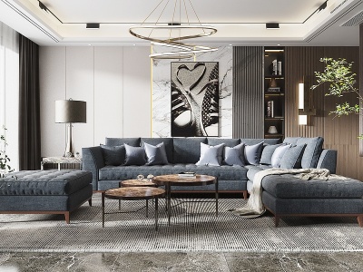 现代客厅沙发地毯盆栽模型3d模型