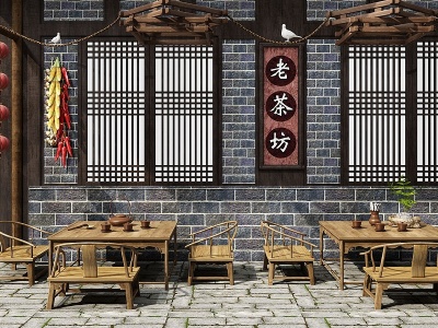 中式路边老茶馆用具模型3d模型